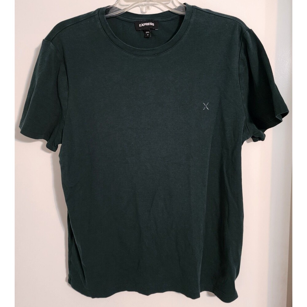 Express Shirt Mens Green Crew Neck Short Sleeve Solid Pullover Size Medium